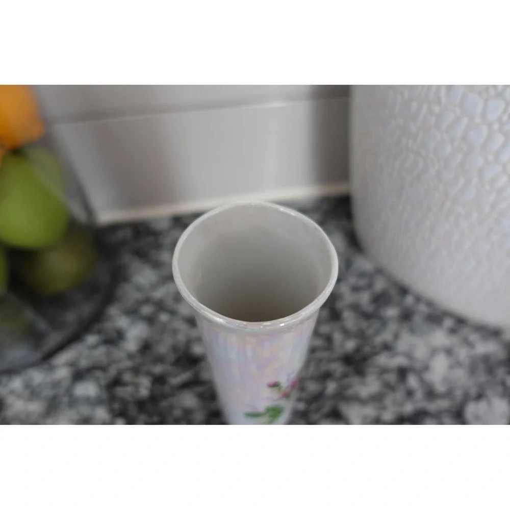 Iridescent Bud Vase with Rose‎ Floral Design, Small Decorative Vase